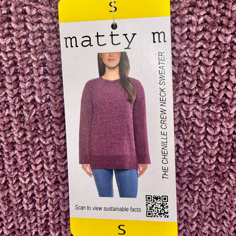 Matty M Women's Chenille Crewneck Sweater Size S Plum Soft Feel Relaxed Fit NEW